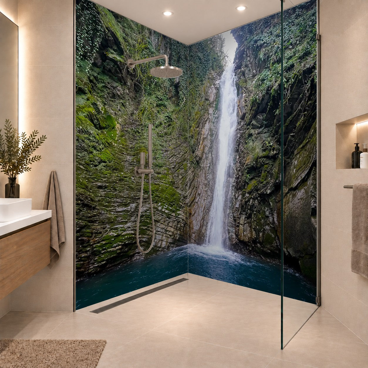 A picturesque waterfall in the jungle of the Krasnodar Territory, zwei Platten