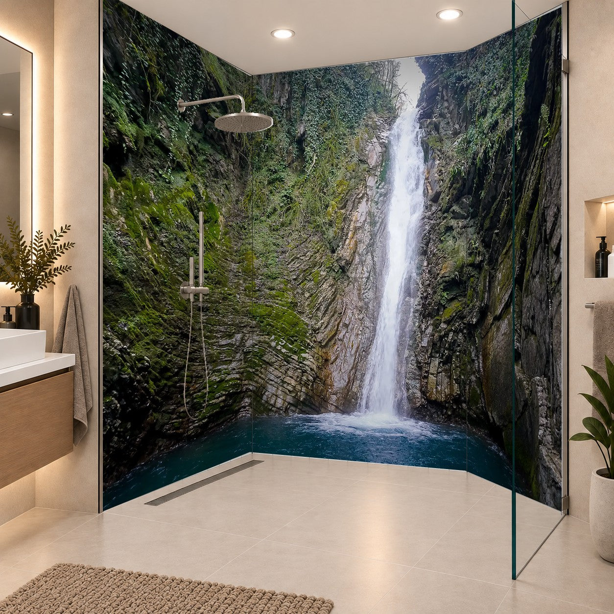 A picturesque waterfall in the jungle of the Krasnodar Territory, drei Platten