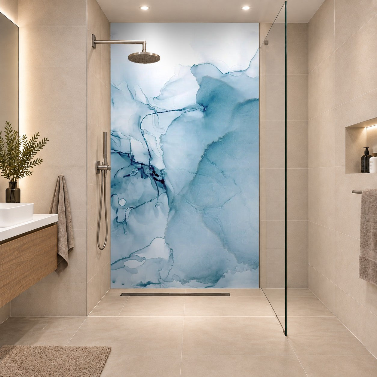Indigo Ink, paint, abstract background. Highly-textured oil paint. Sophisticated marble luxury texture. Paint color swirls. Blue water waves, eine Platte