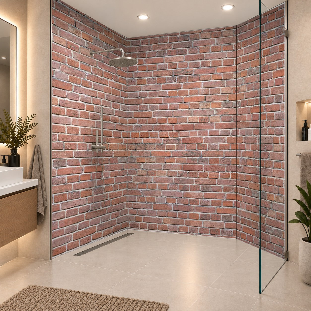 Ziegelroter Backstein Backsteinwand  Rot Wandmotiv Mauer Roter Ziegel, drei Platten