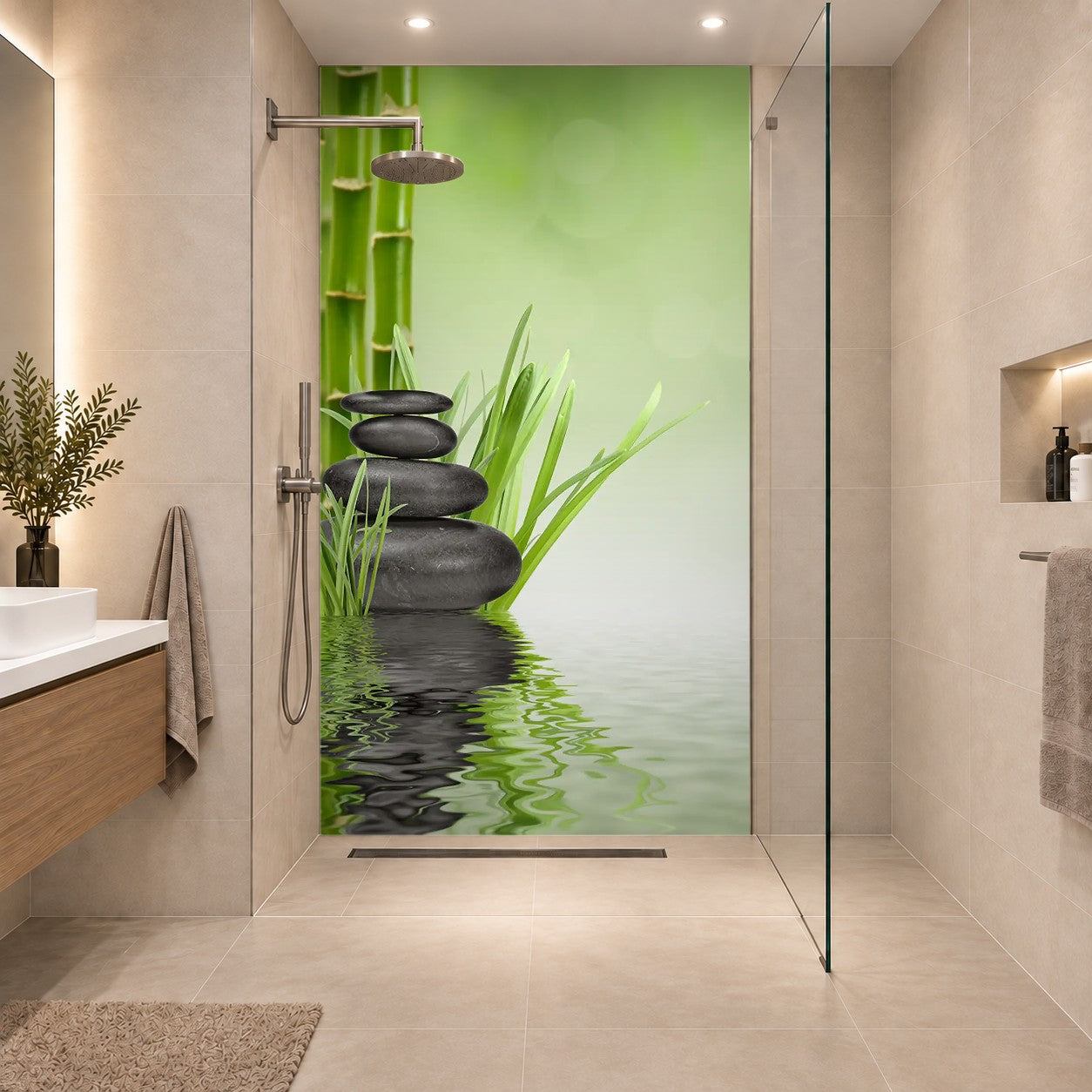 spa stones Spa Steine Wasser Gras Bambus, eine Platte