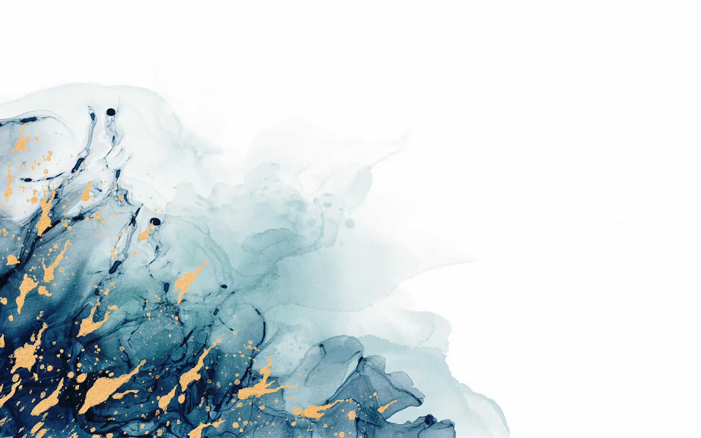 Abstract fluid art painting blue and gold by alcohol ink or watercolor with white space. For decoration, banner, background in luxury style