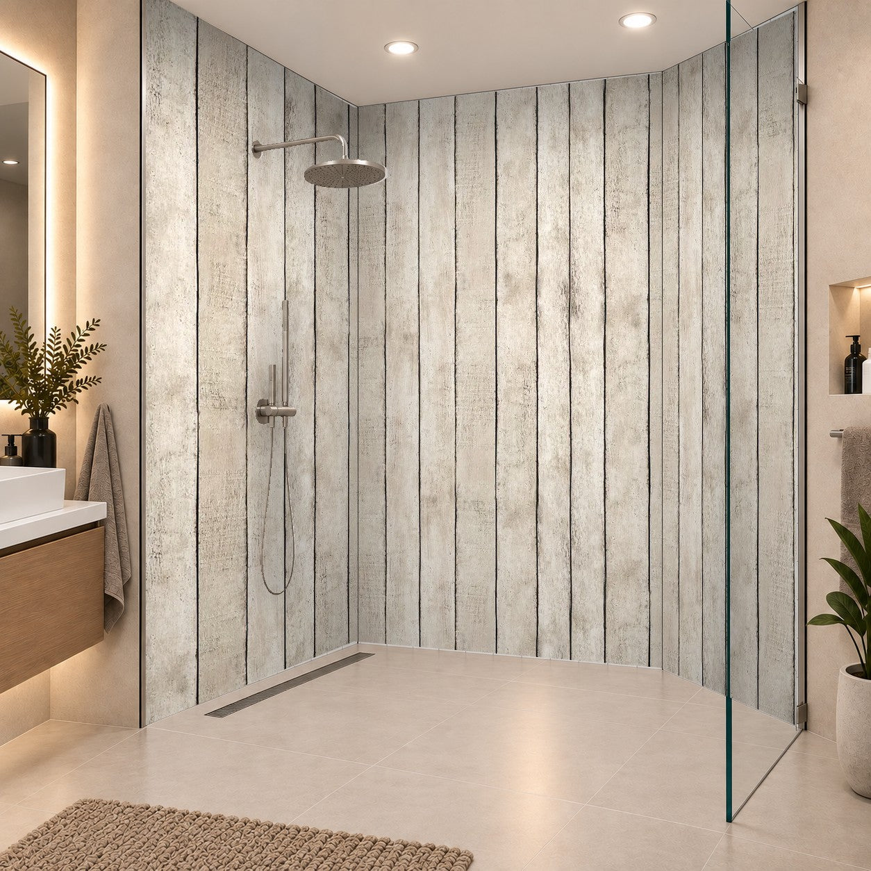 Wooden wall background Holzwandhintergrund natur unbehandelt, drei Platten