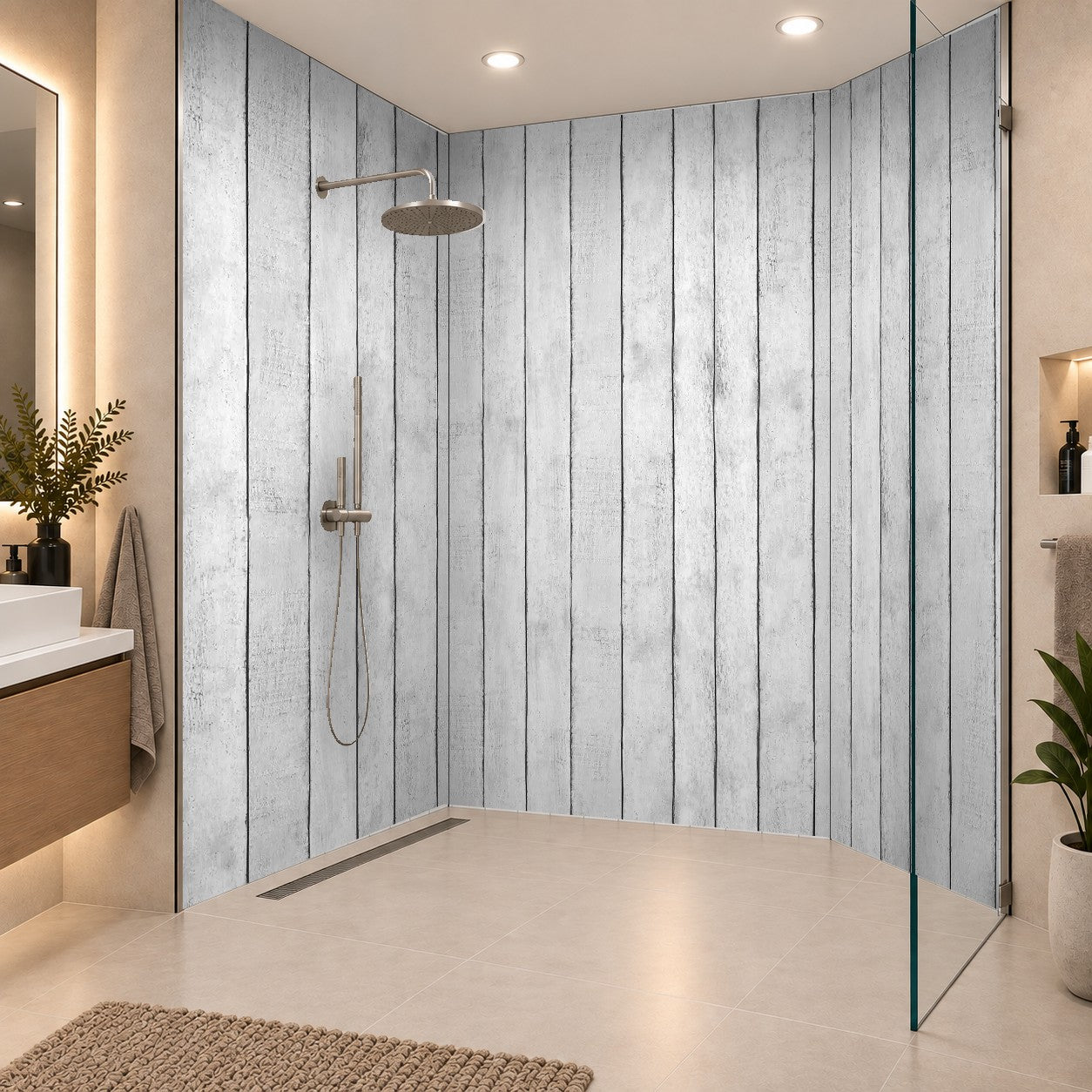 Wooden wall background Holzwandhintergrund natur unbehandelt schwarz weiß, drei Platten