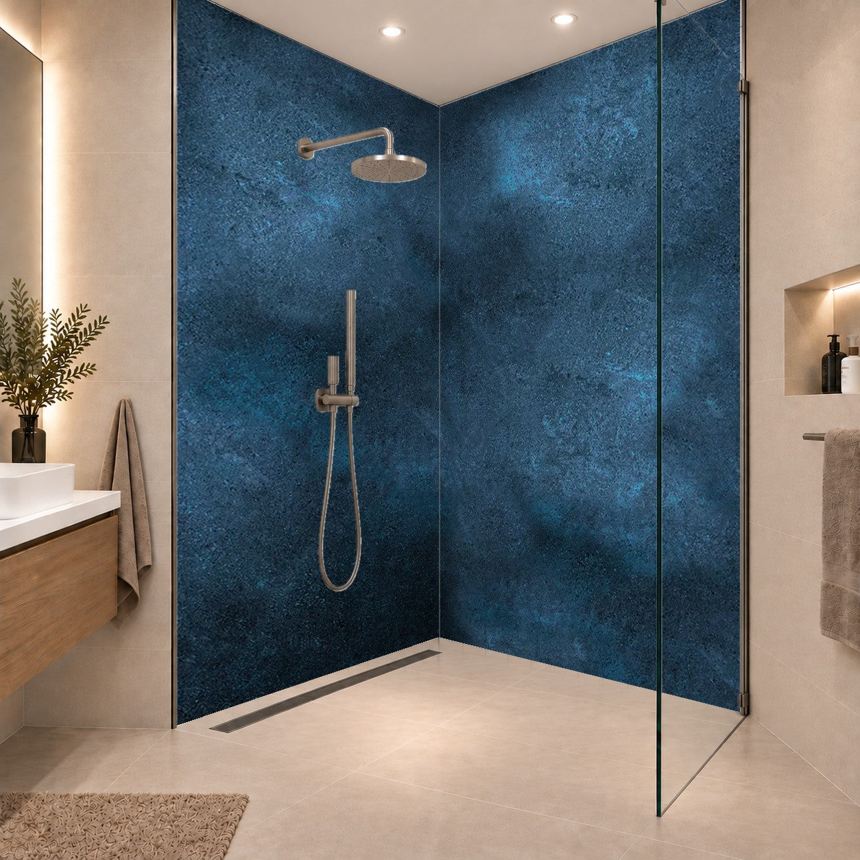 Blaue Zementwand Beton in blauer Optik Strukturputzwand, zwei Platten