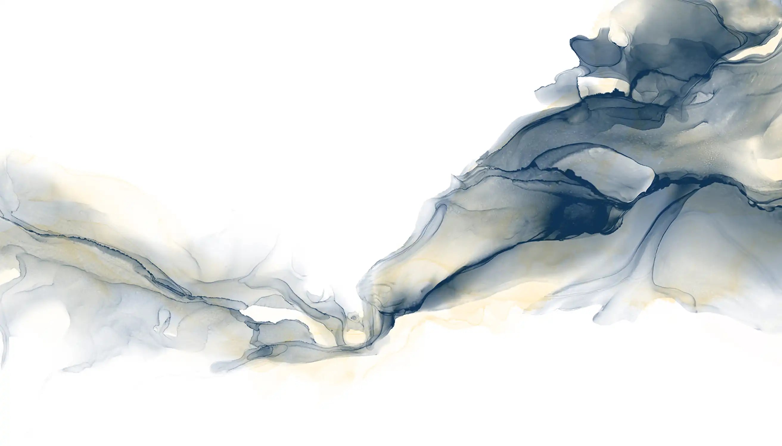 Abstract fluid art painting background alcohol ink technique deep blue and gold with text space for banner, background in luxury style