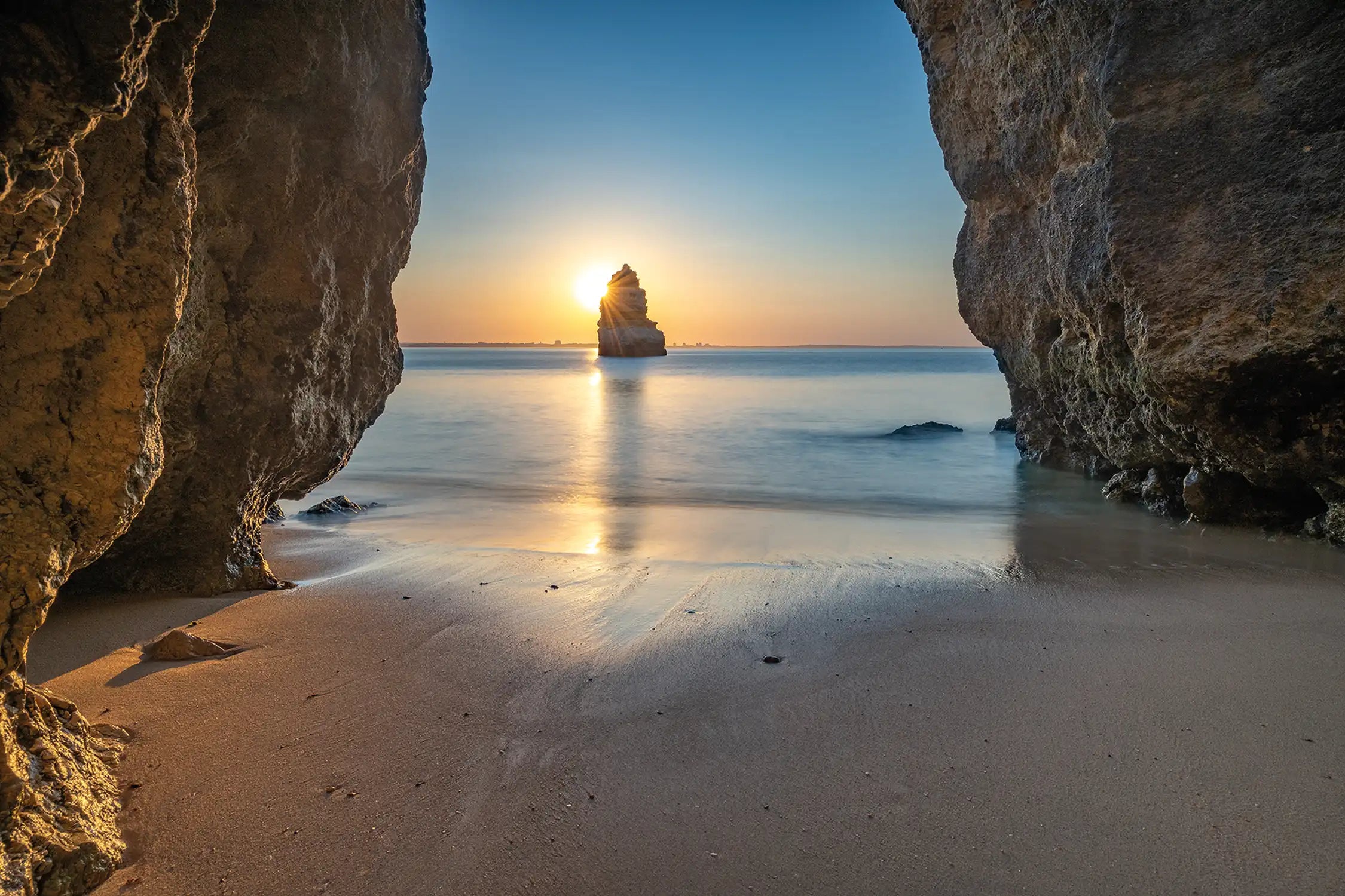 Beautiful dream Beach at sunrise near Lagos, Algarve, Portugal