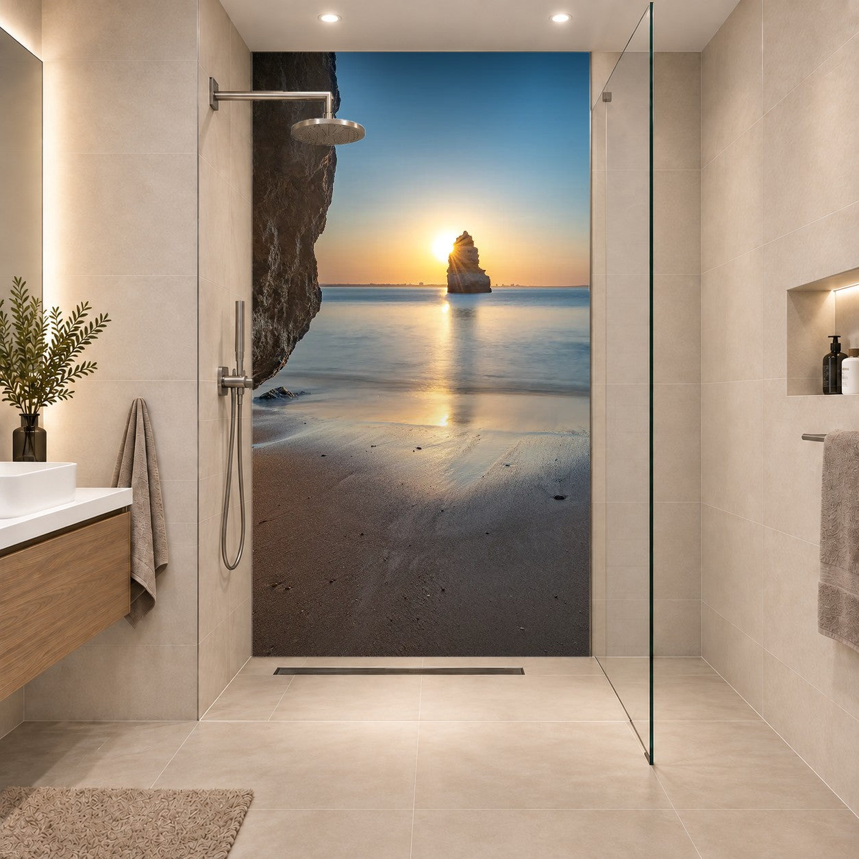 Beautiful dream Beach at sunrise near Lagos, Algarve, Portugal, eine Platte