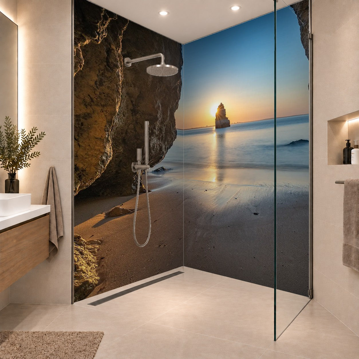 Beautiful dream Beach at sunrise near Lagos, Algarve, Portugal, zwei Platten