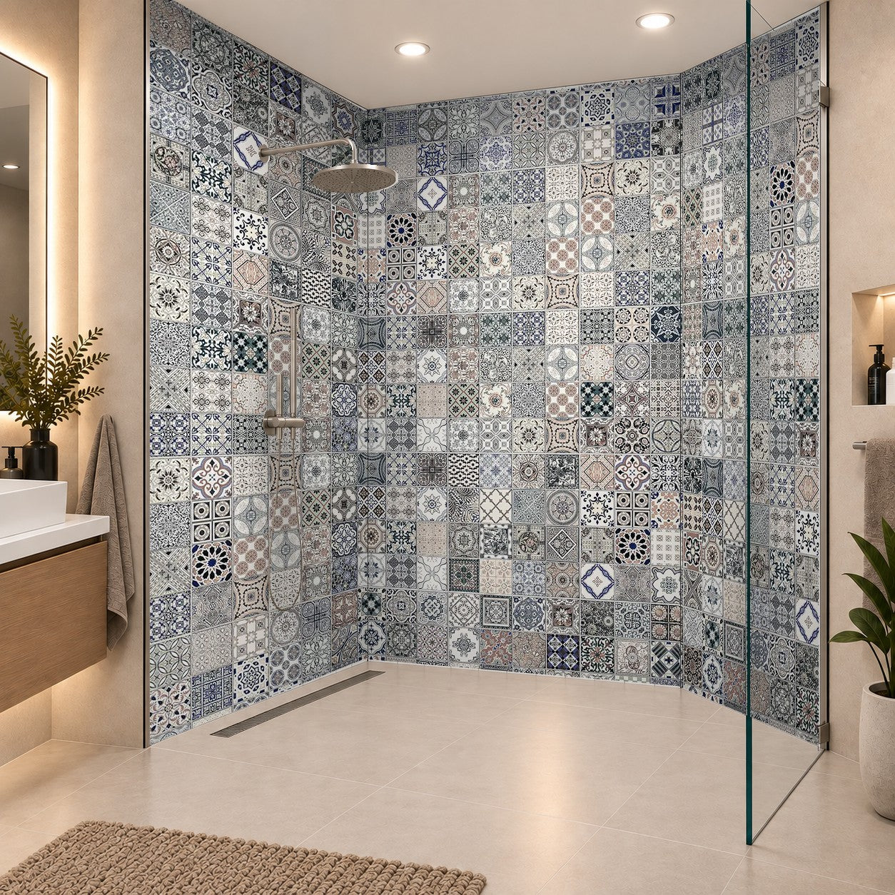 ceramic tiles patterns from Portugal Keramikfliesenmuster aus Portugal Patchwork Tiles, drei Platten