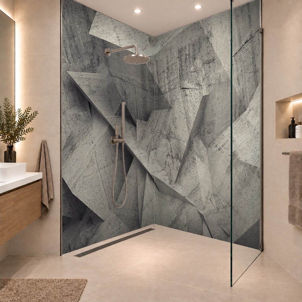 3D Geometrie Prisma Felsen Stein Beton Grau, zwei Platten