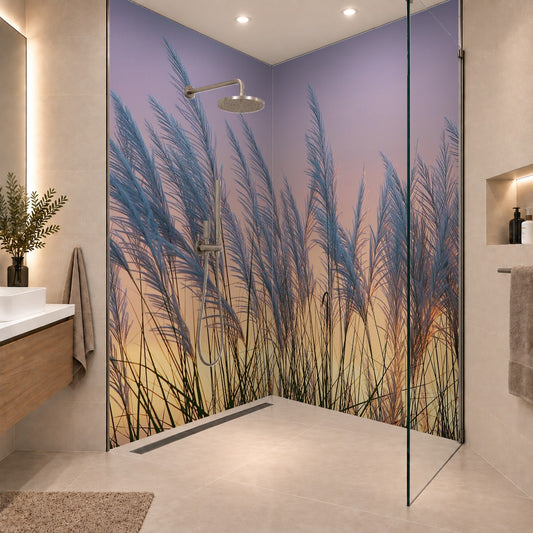 wind blowing reeds flower against sunset light, zwei Platten