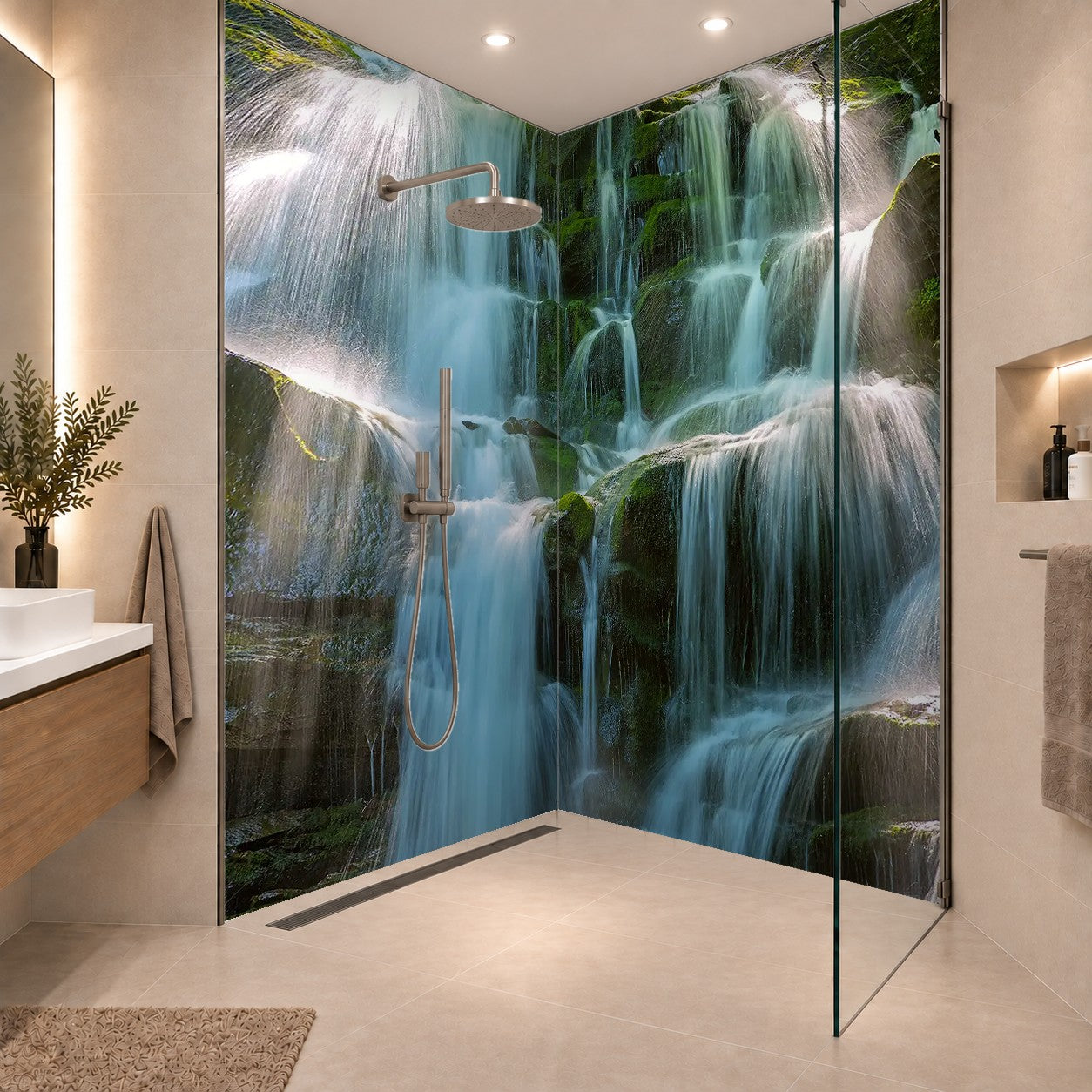 Forest waterfall Shipot. Ukraine, Carpathian mountains, zwei Platten