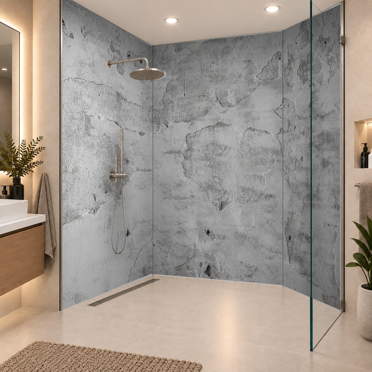 Sichtbeton Grau Hellgrau Sichtbetonwand 3D, drei Platten