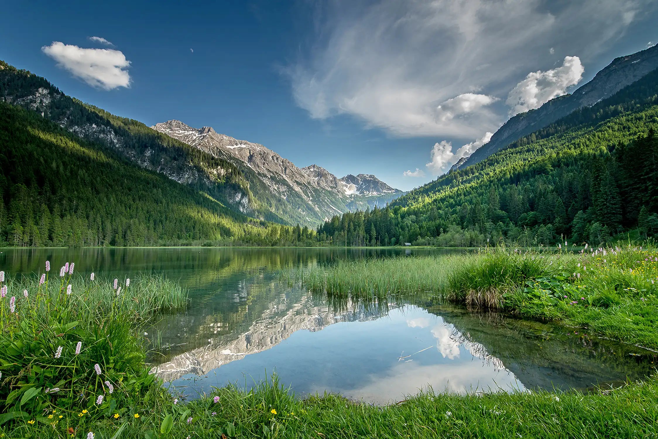 Reservour at Mur in Hintermuhr, Austria and mountains in Ankogelgruppe, High Tauern