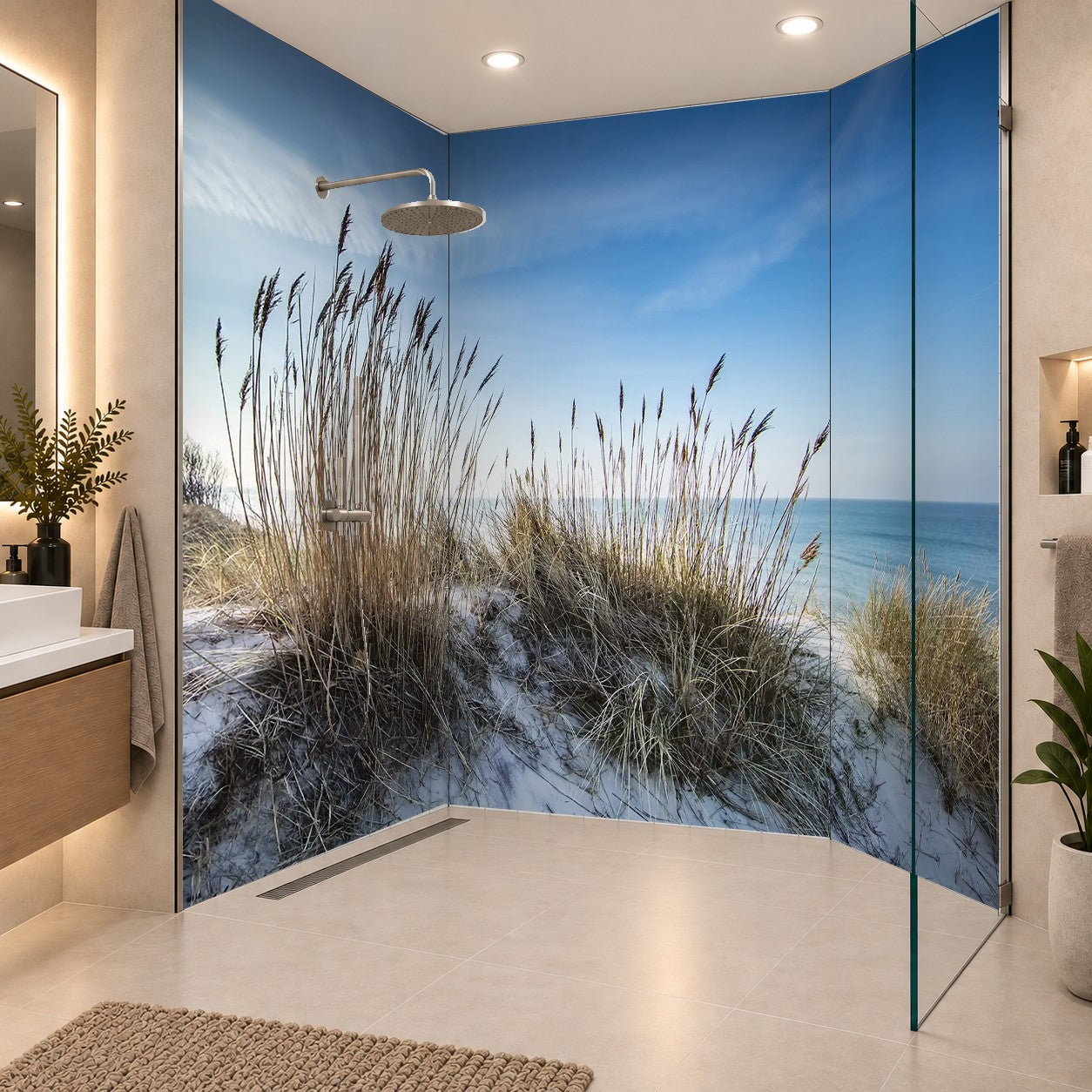 Dünengras am Strand Sonnenaufgang am meer, drei Platten