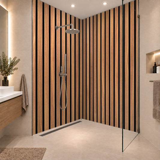 Holzstreifen, vertikal, warm, modern, beruhigend, zwei Platten