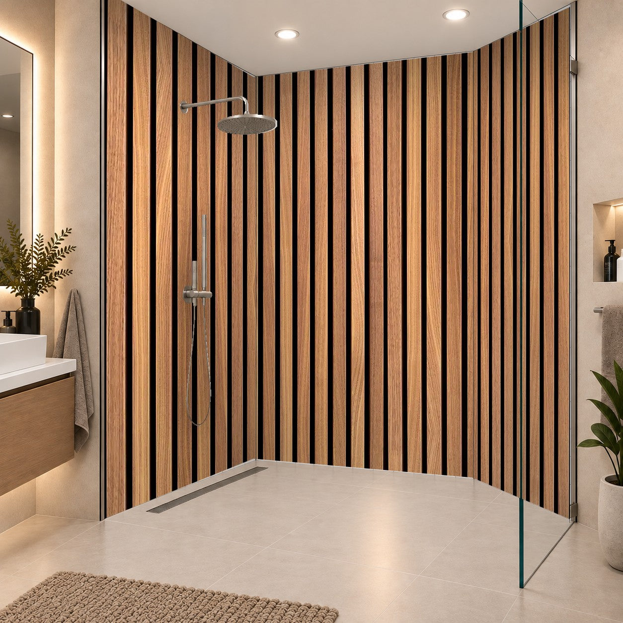Holzstreifen, vertikal, warm, modern, beruhigend, drei Platten
